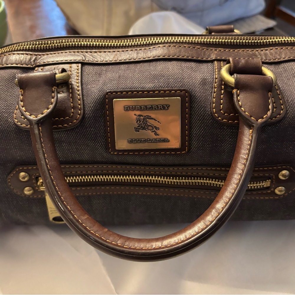 Burberry Blue Label denim and Brown doctor bag.